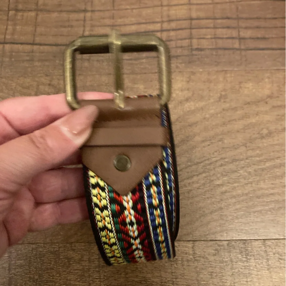 Boho Western Embroidered Belt Brown Vegan Leather Western EUC Women’s Plus 3X